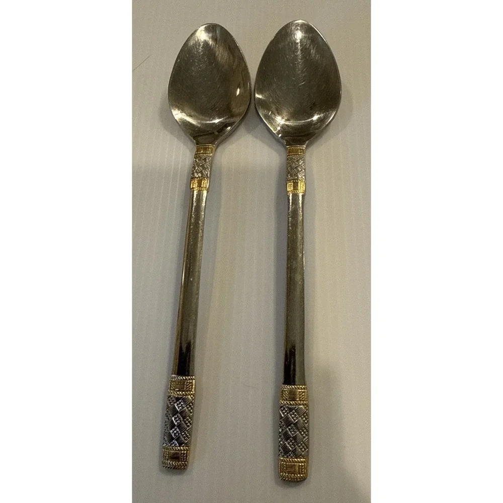 Wallace Golden Corsica Teaspoons Spoon Set Of 2 Stainless 18/10 Flatware 6 5/8